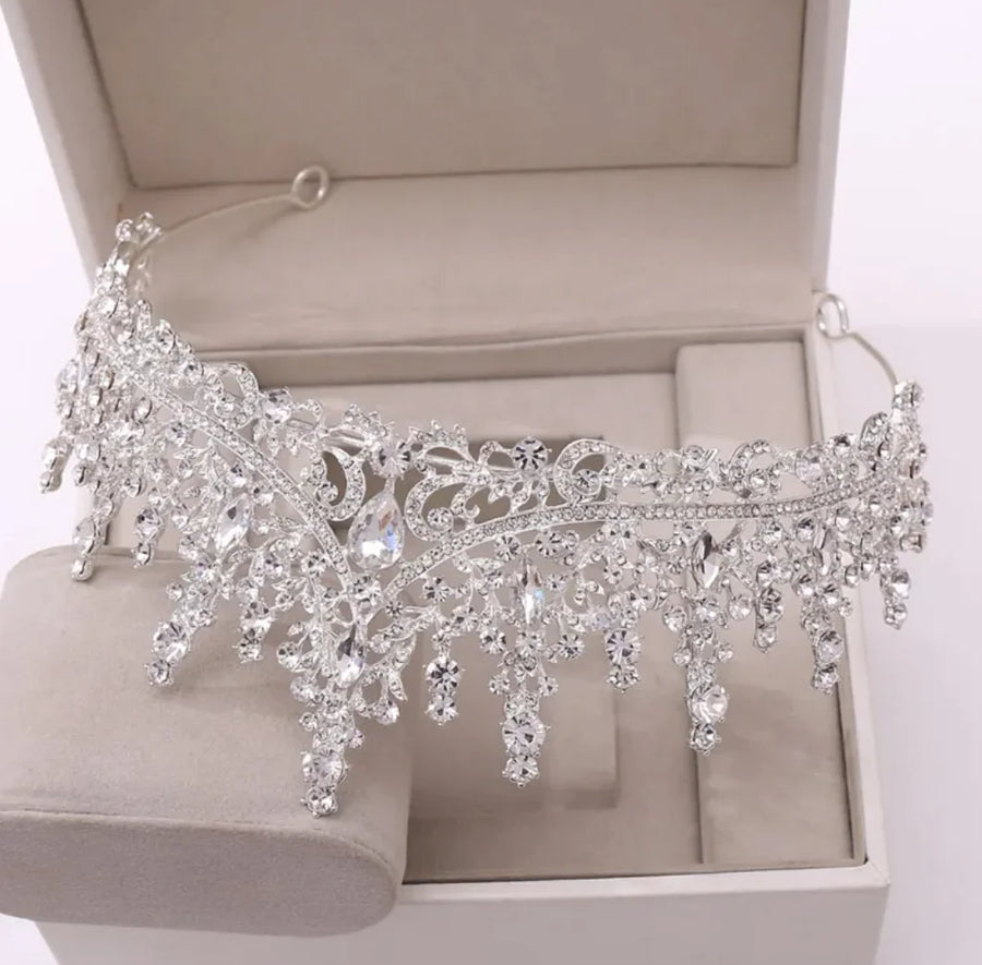 Silver Crown Crystal Bridal Jewelry Set