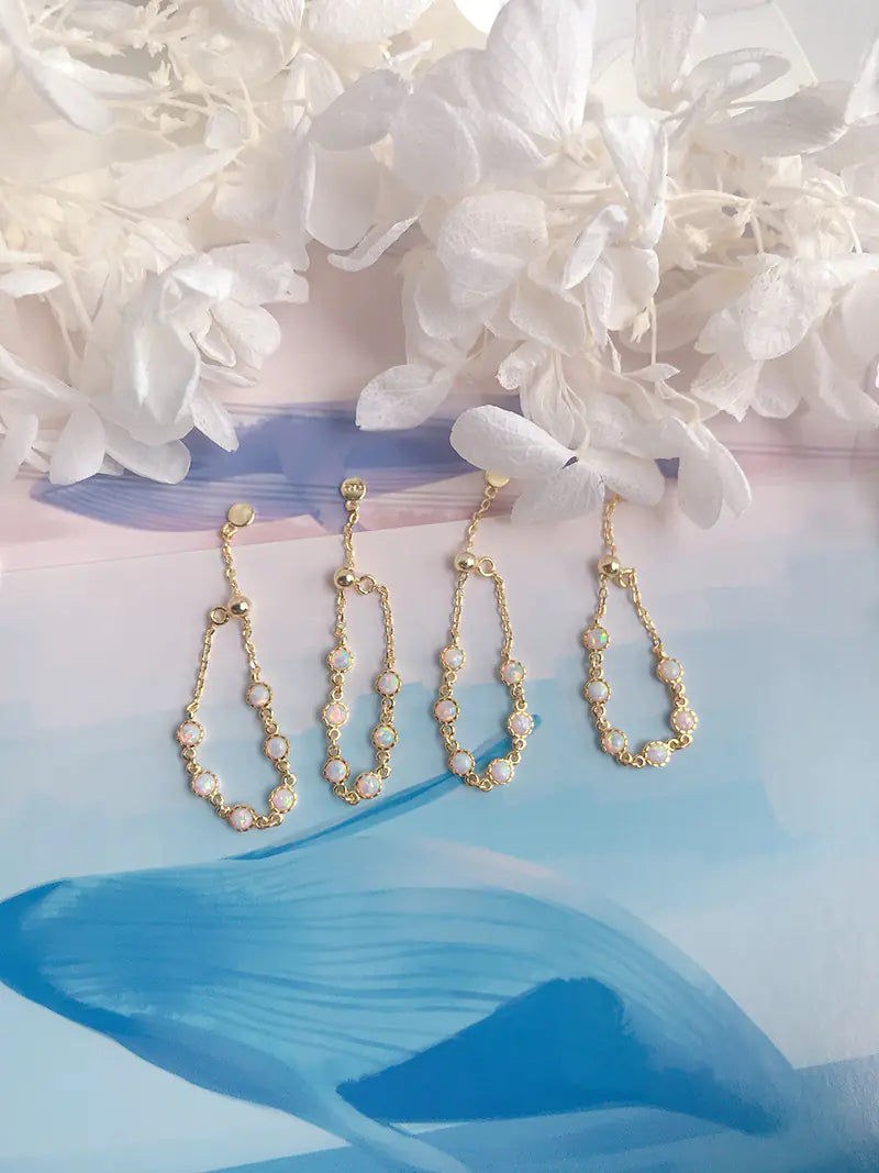 Japanese Luxury Opal Chain Ring S925 Silver Vintage