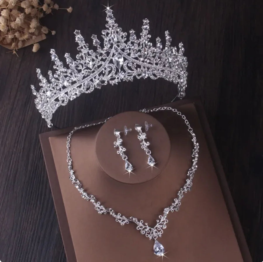 Silver Crown Crystal Bridal Jewelry Set