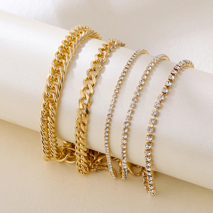 Punk Heavy Metal Crystal Lock Pendant Bracelet Set