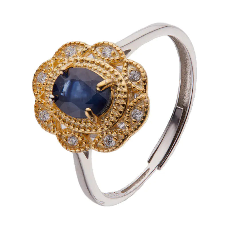 Natural Sapphire Inlaid S925 Sterling Silver Ring