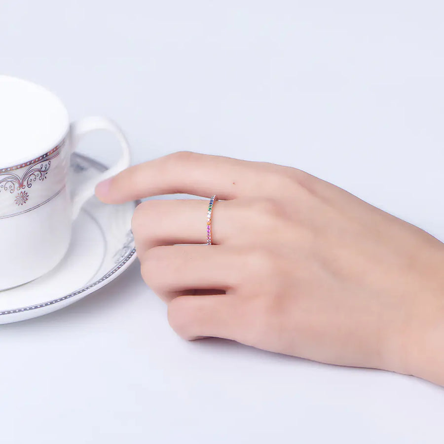 S925 Silver Colorful Zircon Micro-Inlaid Ring for Women S925 Silver