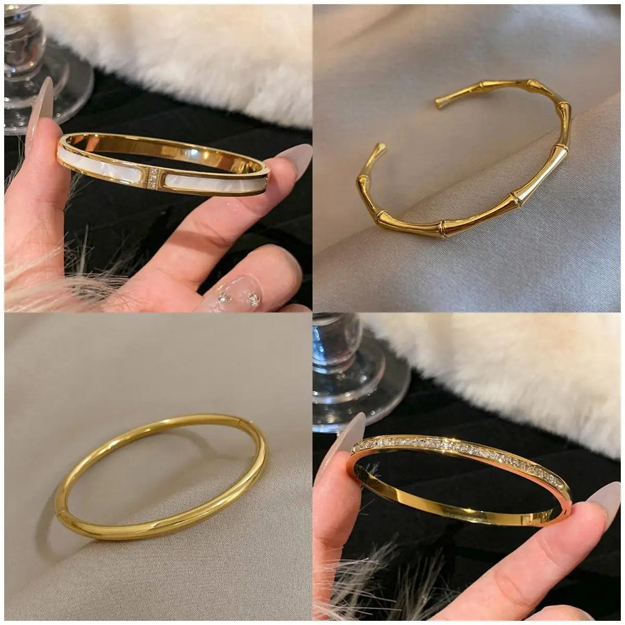 Gold Titanium Bracelet with Zircon