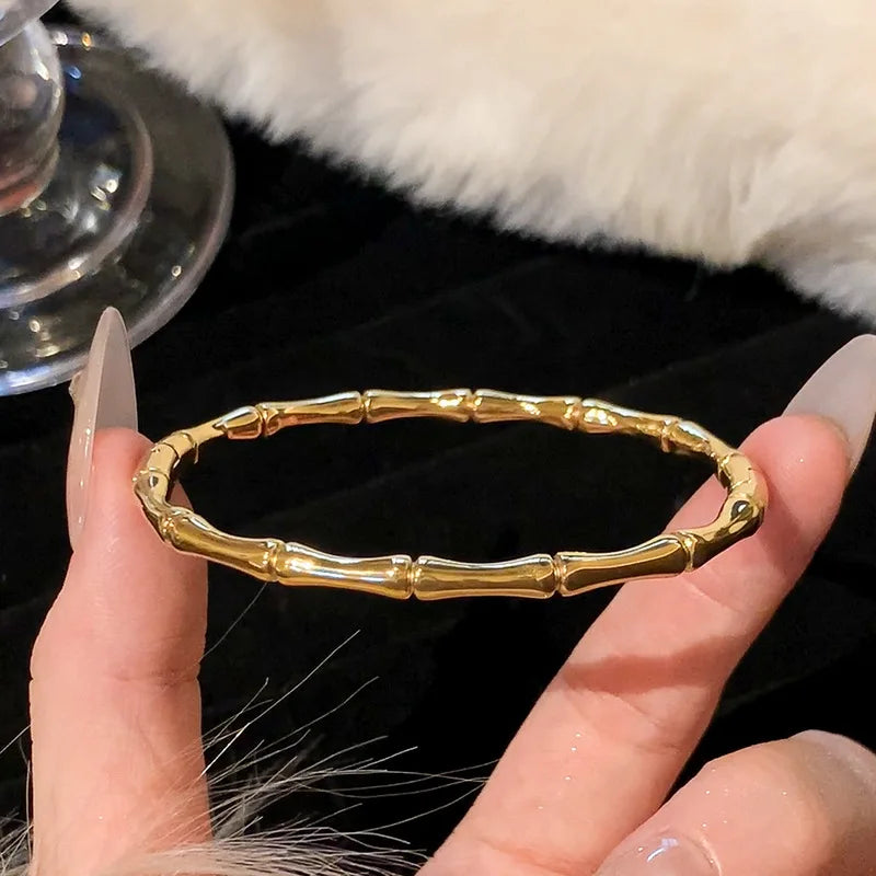 Gold Titanium Bracelet with Zircon