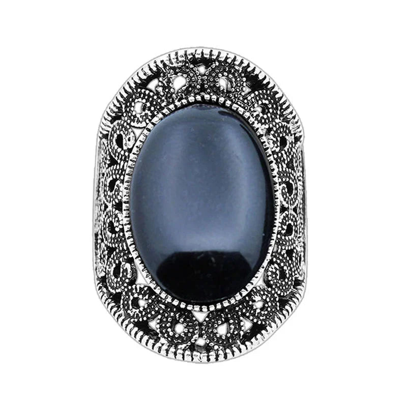Vintage Hollow Flower Oval Stone Ring