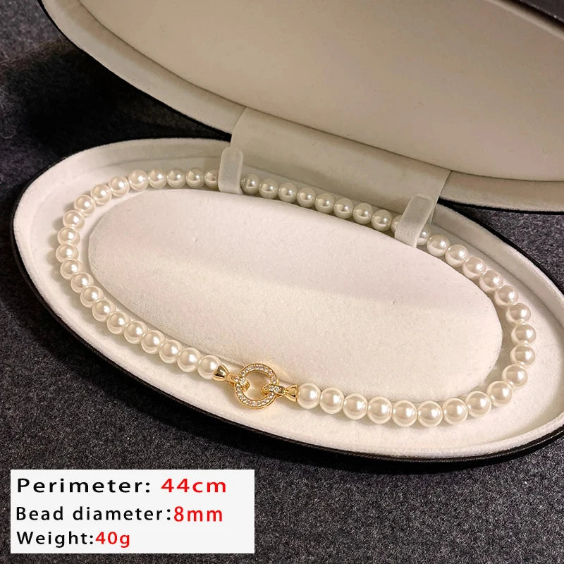 Round Pearl Circle Pendant Necklace