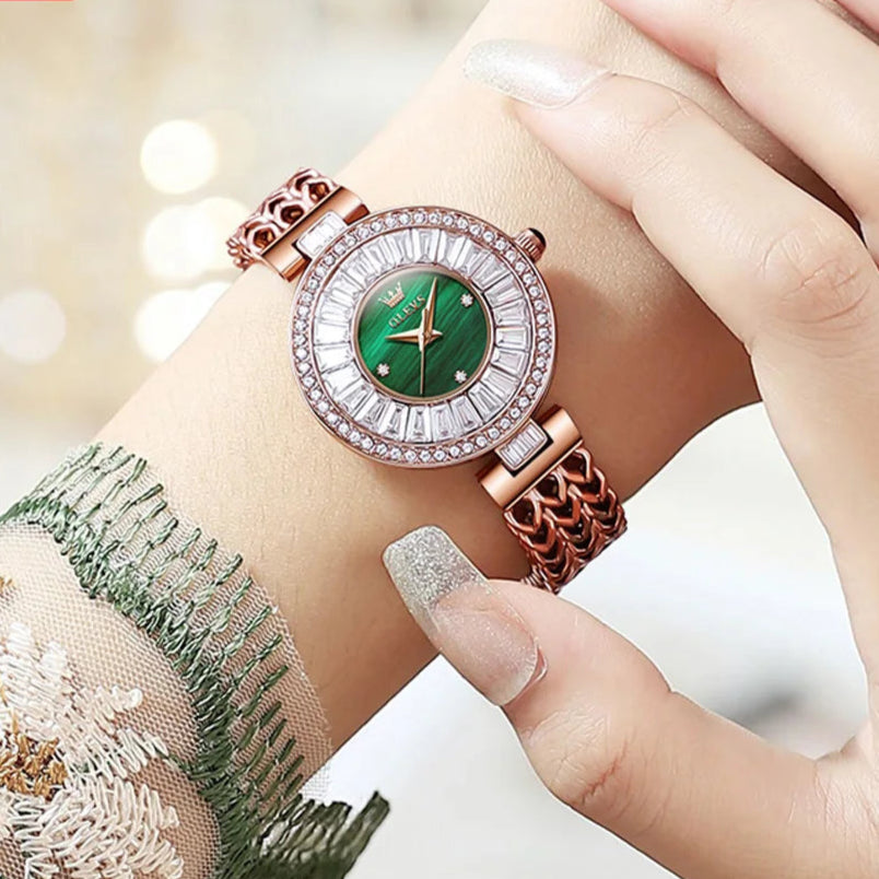 Elegant Gemstone Inlaid Bracelet Wrist Watch