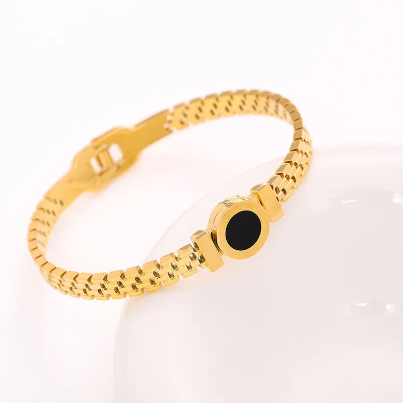 Gold Titanium Bracelet with Zircon