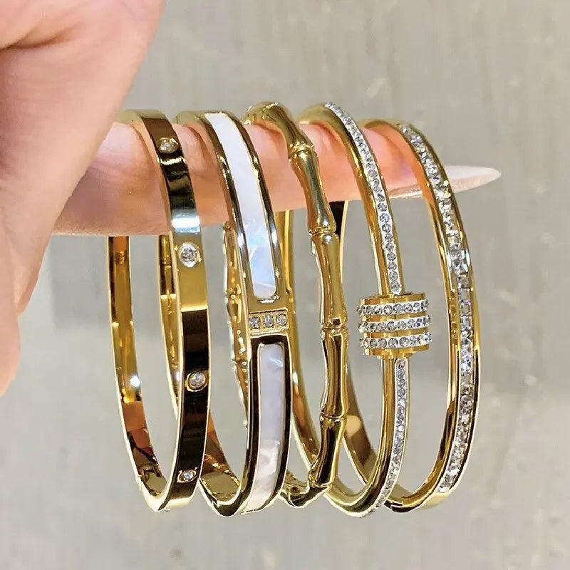 Gold Titanium Bracelet with Zircon