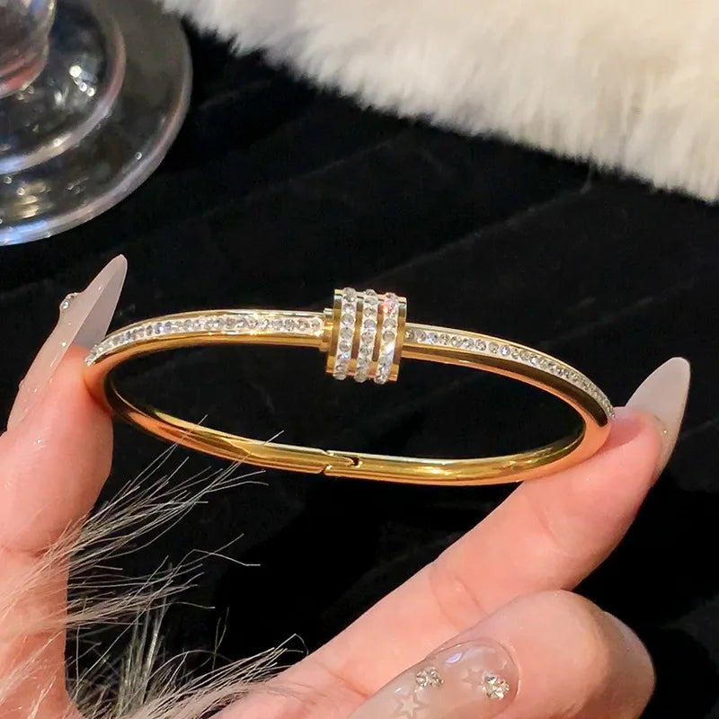 Gold Titanium Bracelet with Zircon
