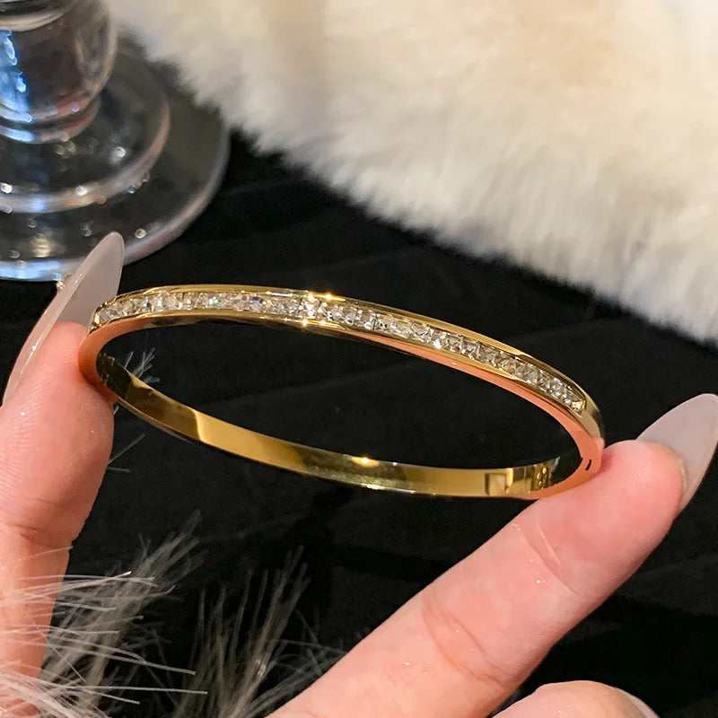 Gold Titanium Bracelet with Zircon