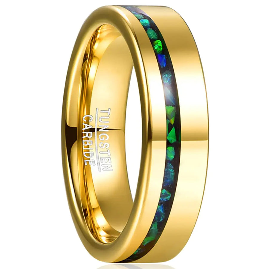 Tungsten Wedding Band Green Created-Opal Band Rings for Men Women Polished Finish Size 8.5