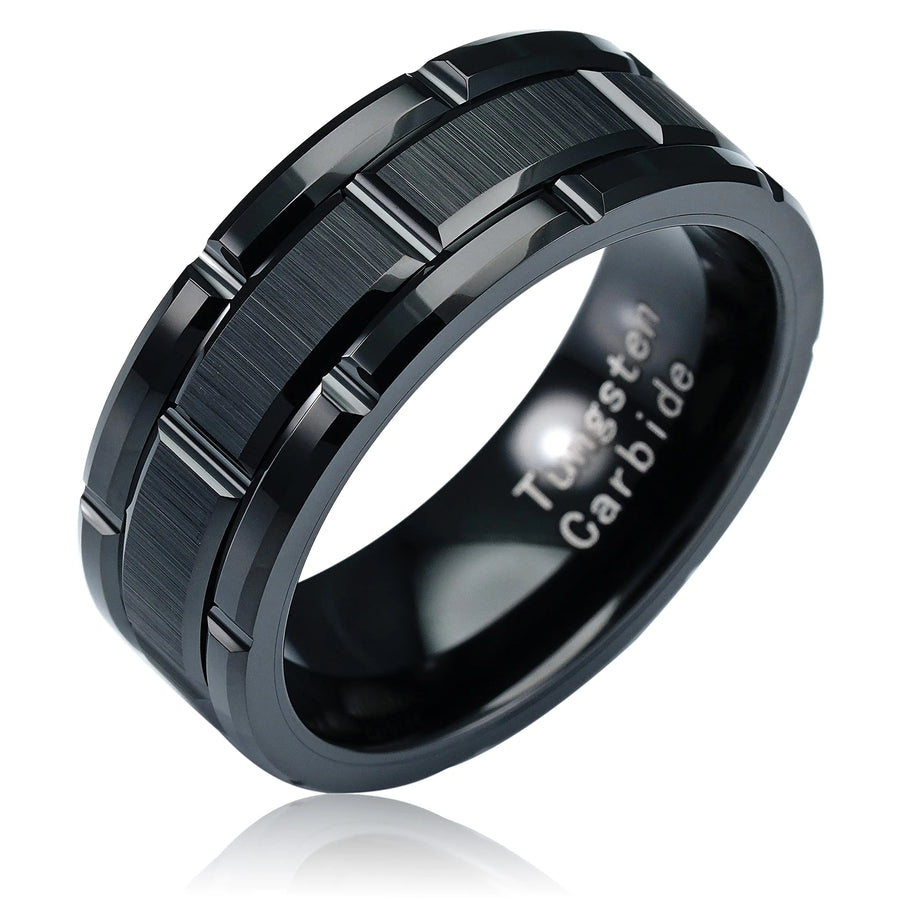 Tungsten Rings For Men Wedding Band Black Brick Pattern Brushed Engagement Promise Size 6-16 (Tungsten 9)