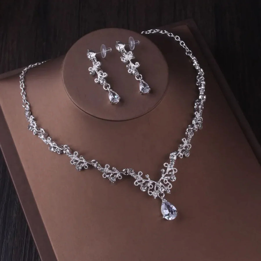 Silver Crown Crystal Bridal Jewelry Set