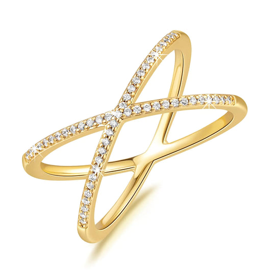 14K Gold Criss Cross Cubic Zirconia Rings for Women