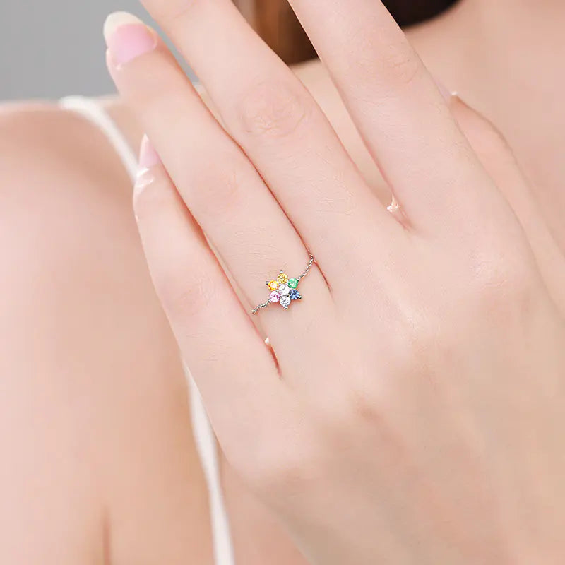 Zircon Flower Inlaid Ring S925 Sterling Silver