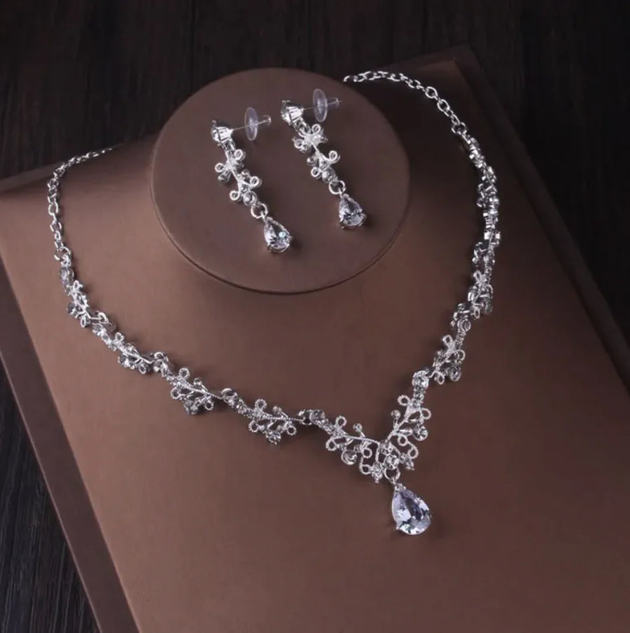 Silver Crown Crystal Bridal Jewelry Set