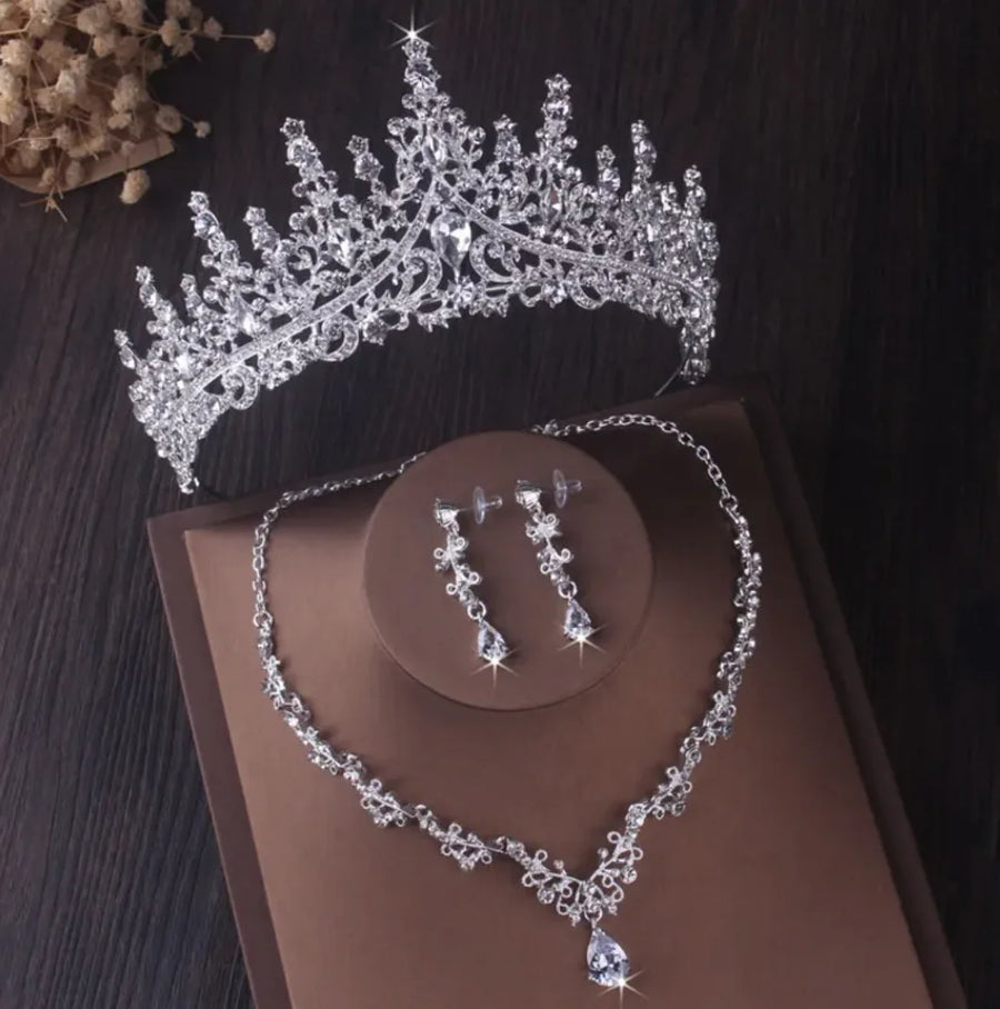 Silver Crown Crystal Bridal Jewelry Set
