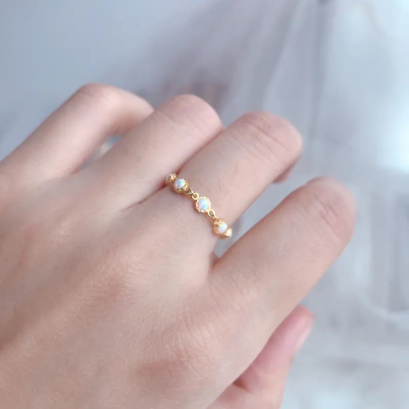 Japanese Luxury Opal Chain Ring S925 Silver Vintage